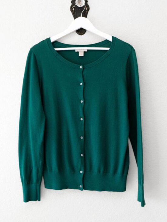 LOFT Sweaters - LOFT Green Cardigan M Button Front Cotton Sweater Lightweight Classic Preppy